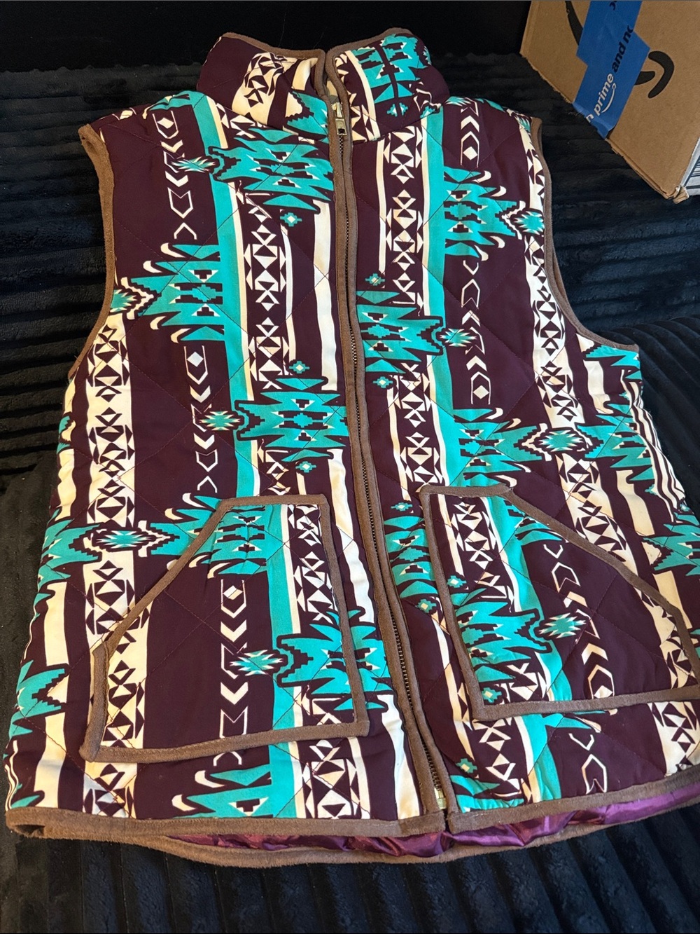 Women's Aztec Quilted Vest in Teal & Burgundy - Unbranded - Picture 1 of 3